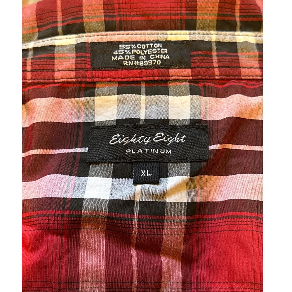 Eighty Eight Platinum, Men's Red Plaid LS Shirt, Pearlized Pocket‎ Snap, XL - Picture 2 of 4